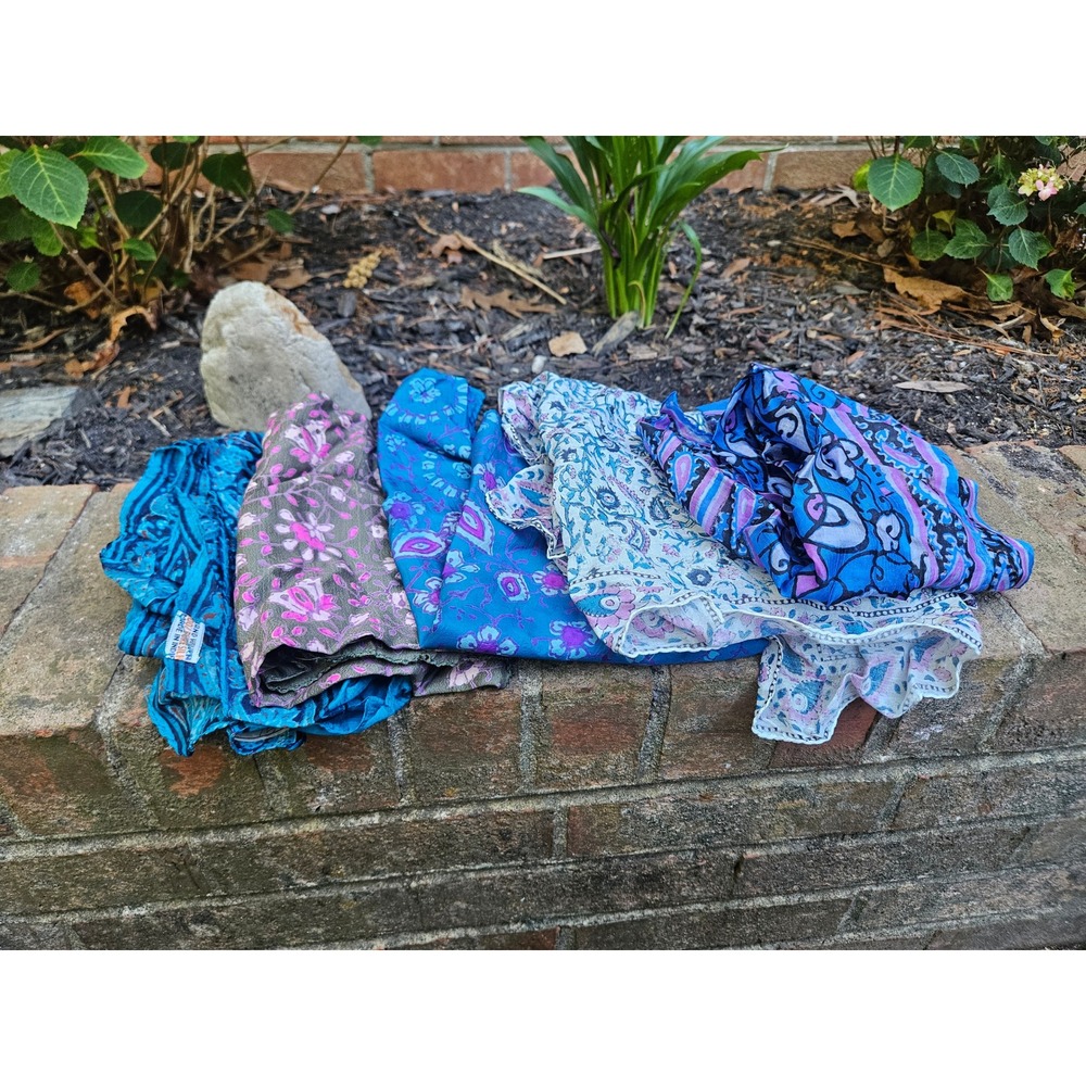 Vintage Handwoven 100% Silk Scarves Made in India, Set of 5